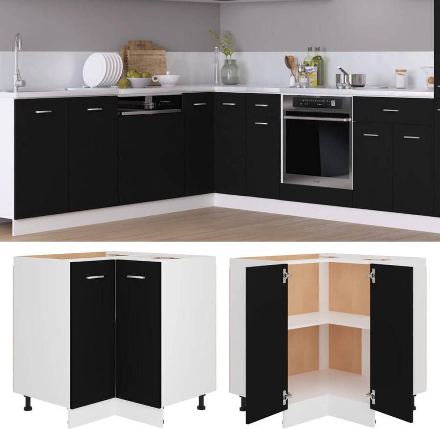 VidaXL Hoekonderkast Lyon 75 5x75 5x81 5 cm bewerkt hout zwart - Foto 2
