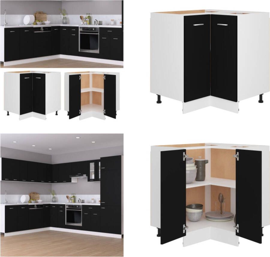 VidaXL Hoekonderkast Lyon 75 5x75 5x81 5 cm bewerkt hout zwart Hoekkast Hoekkasten Hoekonderkast Hoekonderkasten