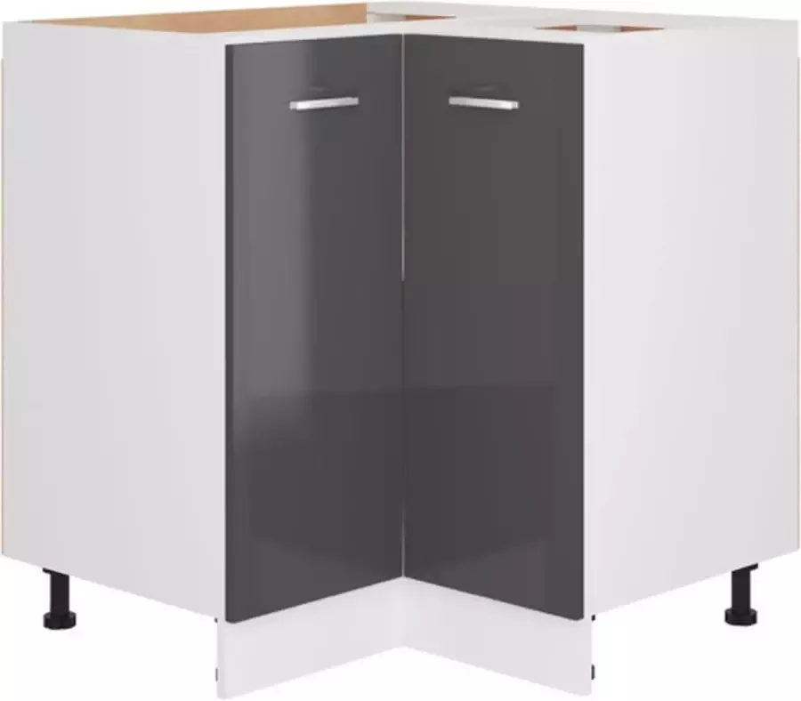 VidaXL -Hoekonderkast-75 5x75 5x80 5-cm-spaanplaat-hoogglans-grijs - Foto 2