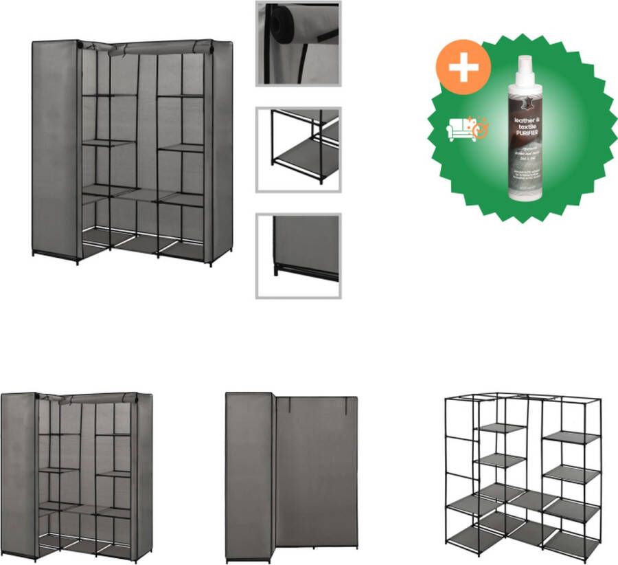 VidaXL Hoekrek Kledingkast 130 x 87 x 169 cm Grijs IJzeren frame Kast Inclusief Reiniger
