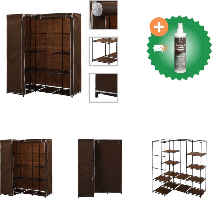 VidaXL Hoekrek Kledingkast 130 x 87 x 169 cm Stevig ijzeren frame Ruimtebesparend Bruin IJzeren buis en 100% polyester Kast Inclusief Reiniger