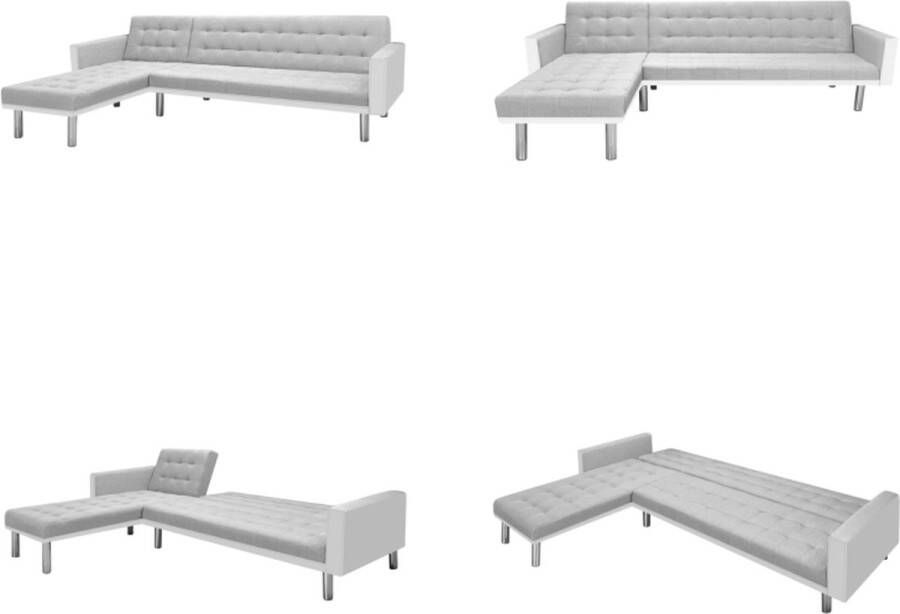 VidaXL Hoekslaapbank 218x155x69 cm stof wit en grijs Hoekslaapbank Hoekslaapbanken Slaapbank Slaapbanken