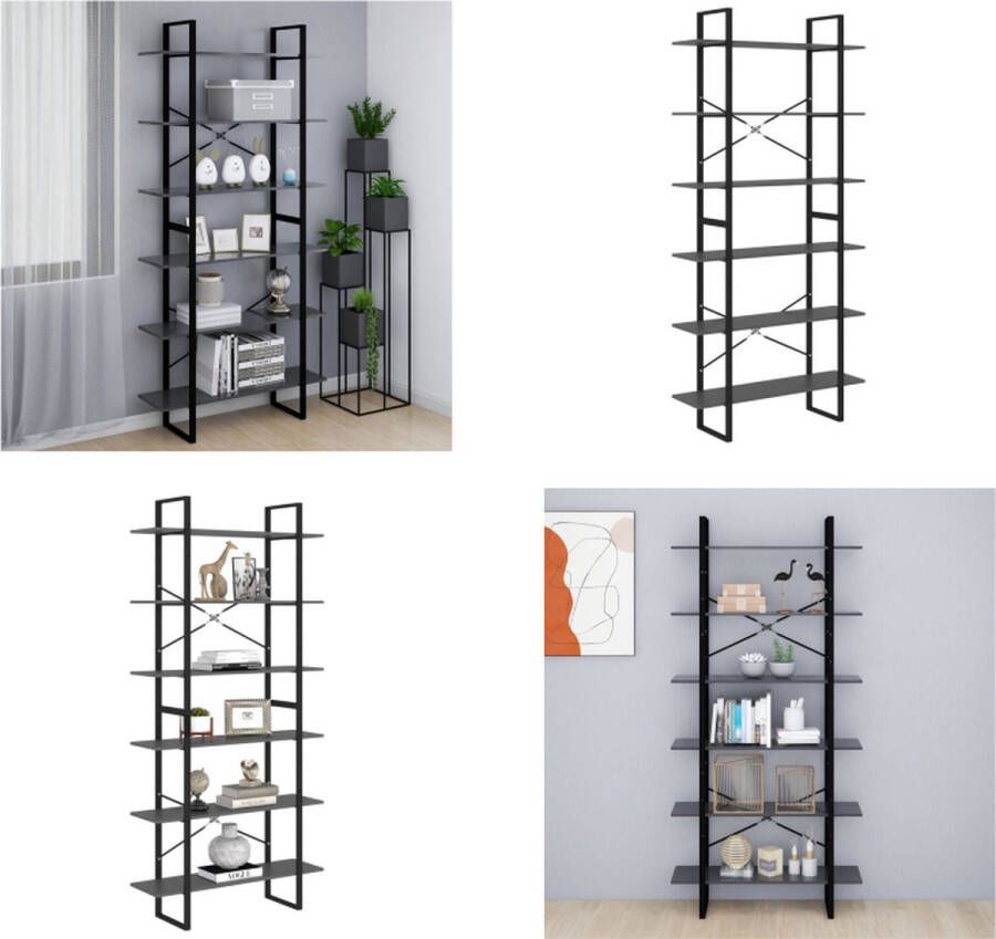 VidaXL Hoge kast 100x30x210 spaanplaat grijs Hoge Kast Hoge Kasten Boekenkast Boekenkasten