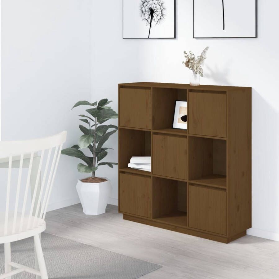 VidaXL -Hoge-kast-110 5x35x117-cm-massief-grenenhout-honingbruin - Foto 1