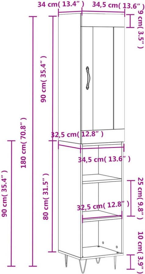 VidaXL -Hoge-kast-34 5x34x180-cm-bewerkt-hout-betongrijs - Foto 1