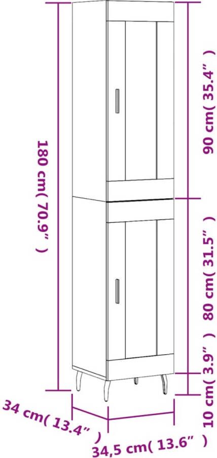 VidaXL -Hoge-kast-34 5x34x180-cm-bewerkt-hout-betongrijs - Foto 2