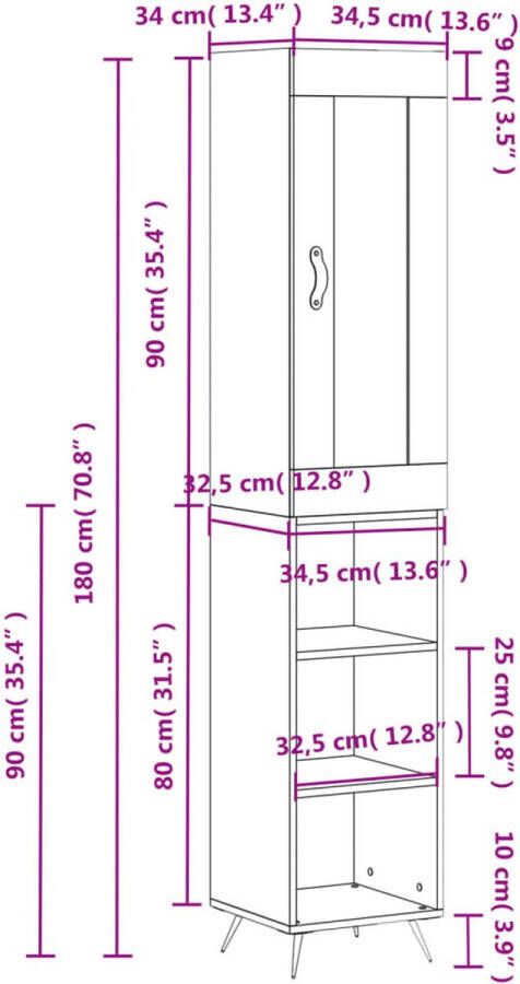 VidaXL -Hoge-kast-34 5x34x180-cm-bewerkt-hout-betongrijs - Foto 2