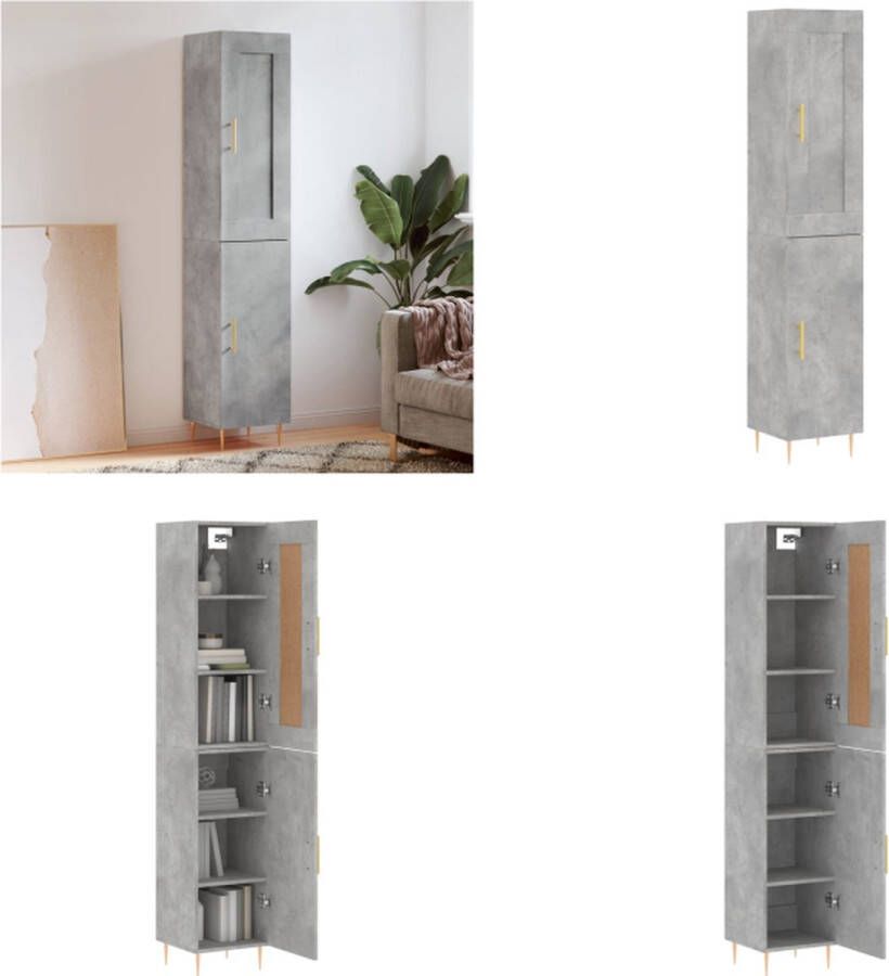 vidaXL -Hoge-kast-34-5x34x180-cm-bewerkt-hout-betongrijs Hoge Kast Hoge Kasten Dressoir Buffetkast