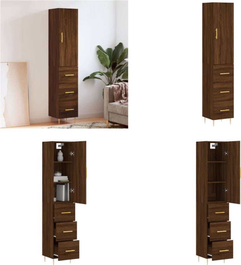 VidaXL -Hoge-kast-34-5x34x180-cm-bewerkt-hout-bruineikenkleurig Hoge Kast Hoge Kasten Dressoir Buffetkast