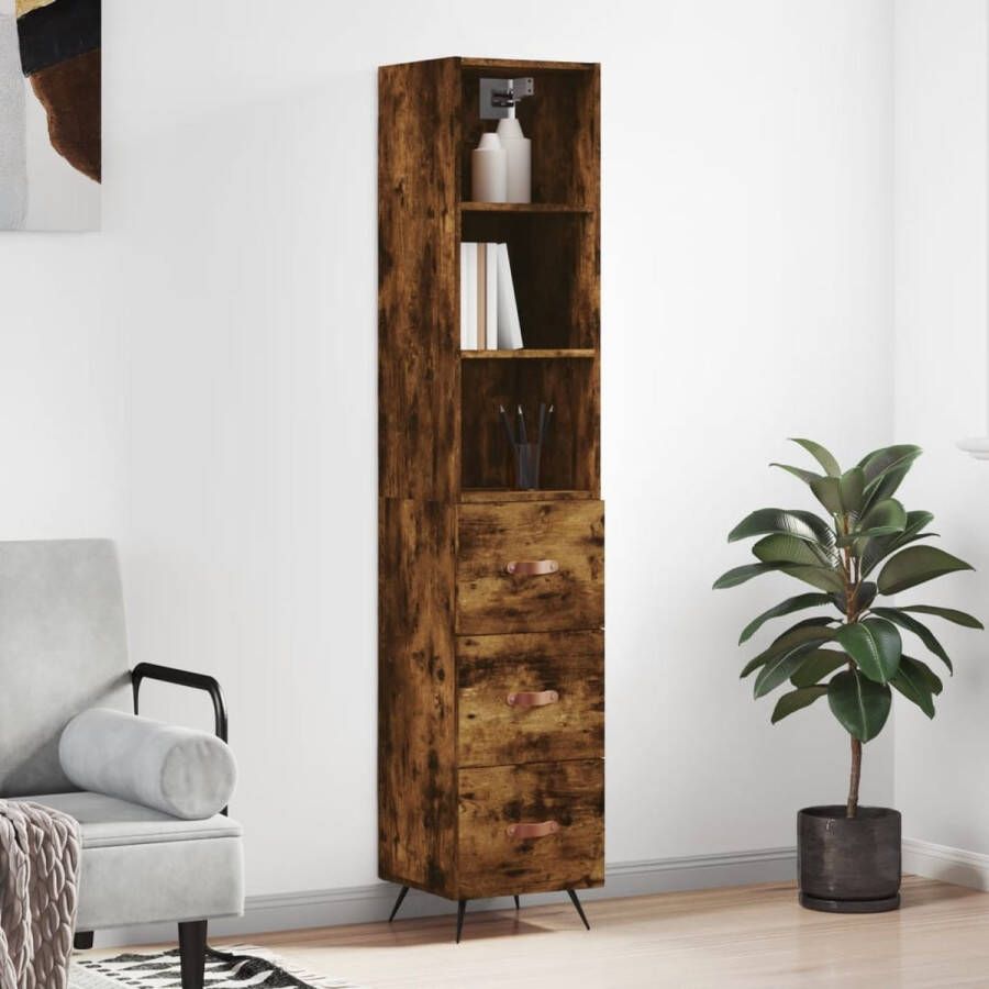 VidaXL -Hoge-kast-34 5x34x180-cm-bewerkt-hout-gerookt-eikenkleurig - Foto 3