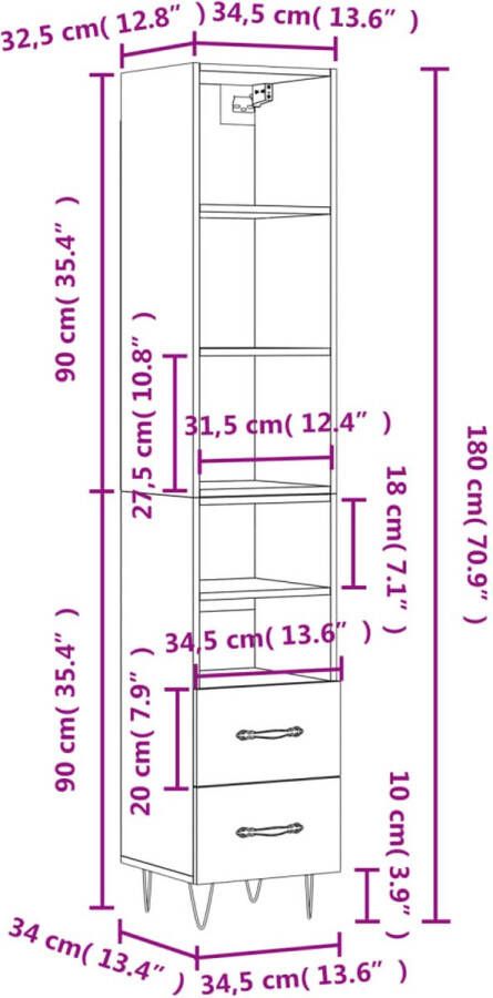 VidaXL -Hoge-kast-34 5x34x180-cm-bewerkt-hout-gerookt-eikenkleurig - Foto 1