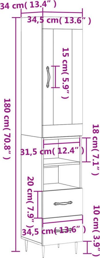 VidaXL -Hoge-kast-34 5x34x180-cm-bewerkt-hout-gerookt-eikenkleurig - Foto 9