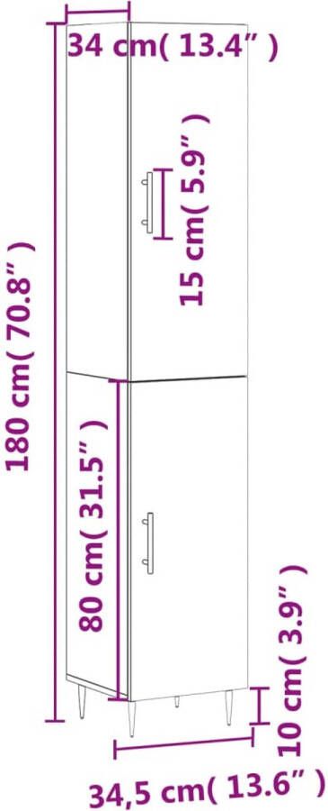 VidaXL -Hoge-kast-34 5x34x180-cm-bewerkt-hout-gerookt-eikenkleurig - Foto 4