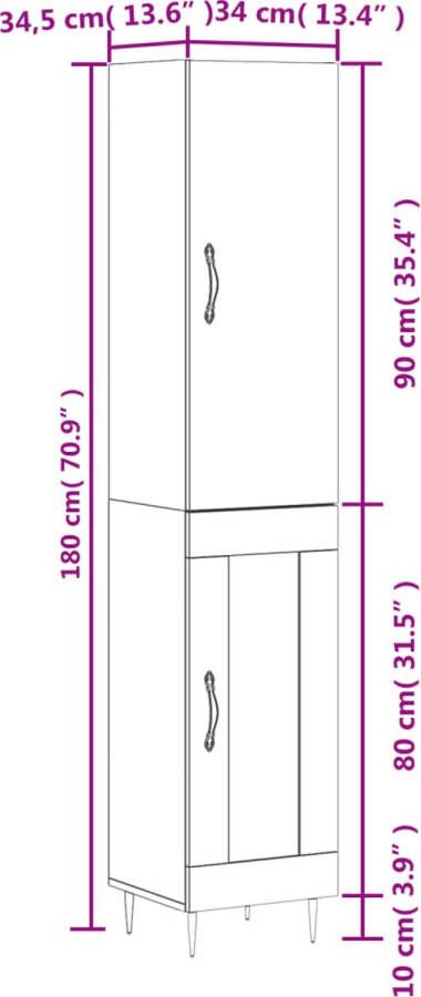 VidaXL -Hoge-kast-34 5x34x180-cm-bewerkt-hout-gerookt-eikenkleurig - Foto 9