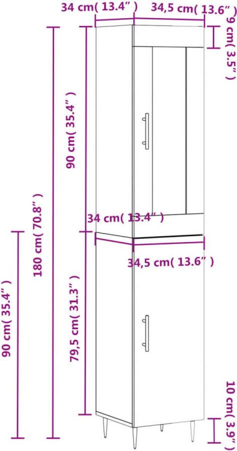 VidaXL -Hoge-kast-34 5x34x180-cm-bewerkt-hout-gerookt-eikenkleurig - Foto 8