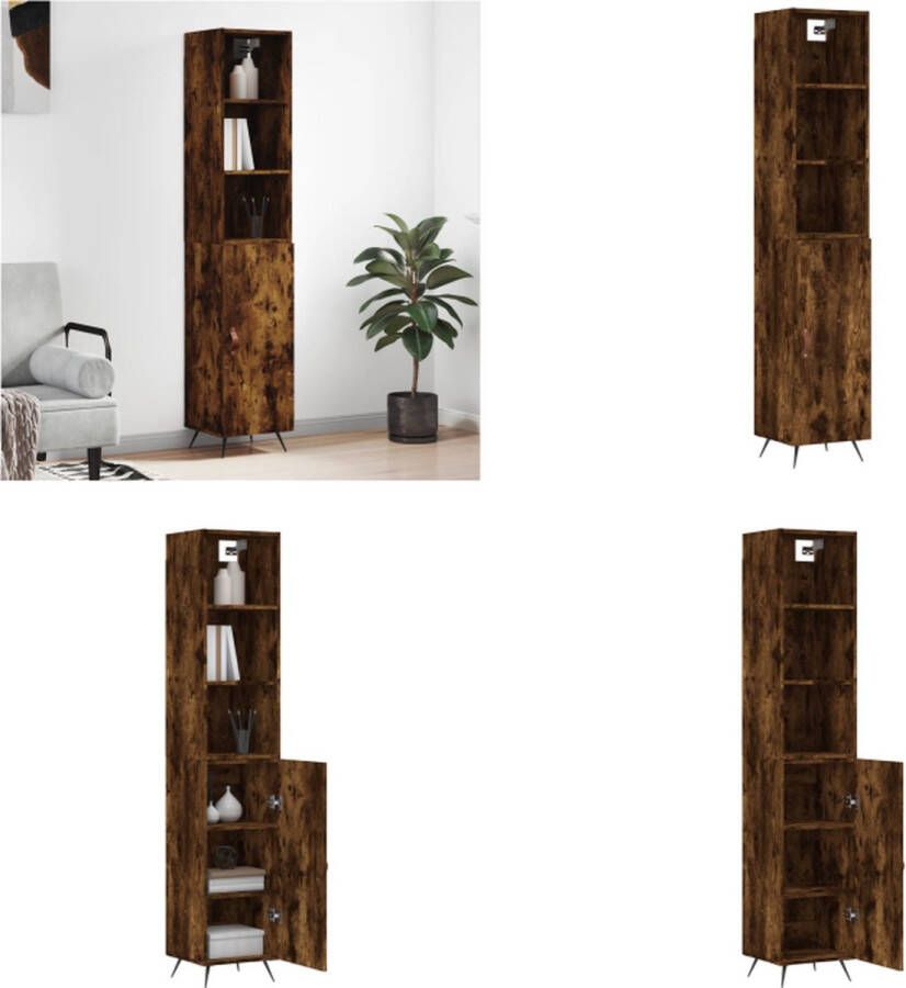 VidaXL Hoge kast 34-5x34x180 cm bewerkt hout gerookt eikenkleurig Hoge Kast Hoge Kasten Dressoir Buffetkast