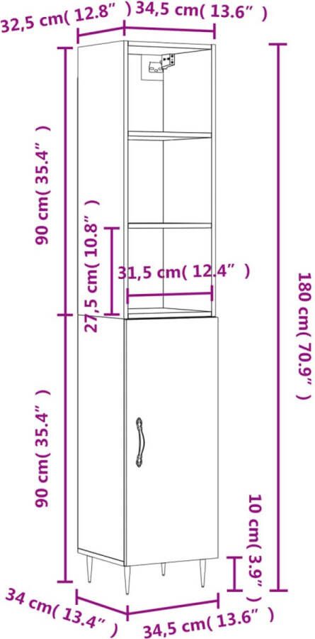 VidaXL -Hoge-kast-34 5x34x180-cm-bewerkt-hout-grijs-sonoma-eikenkleurig - Foto 5