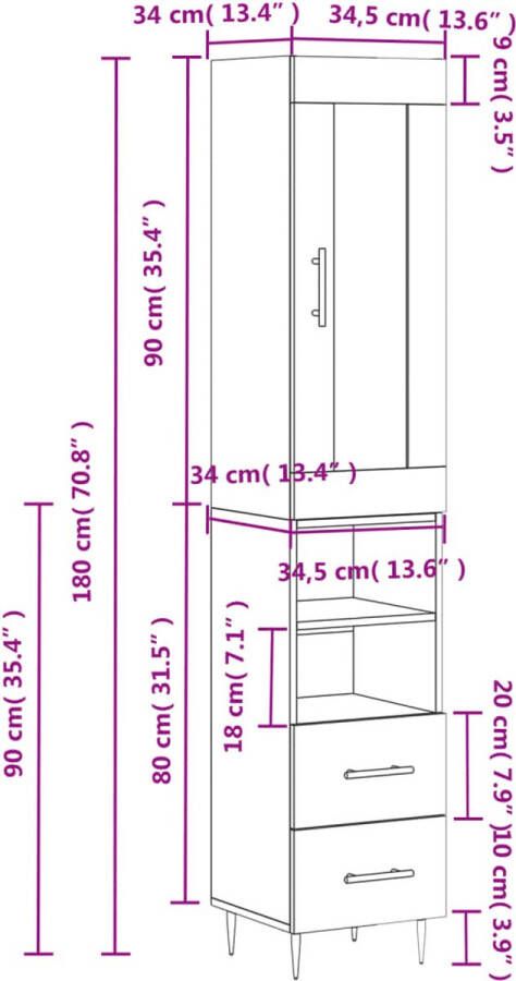 VidaXL -Hoge-kast-34 5x34x180-cm-bewerkt-hout-grijs-sonoma-eikenkleurig - Foto 6