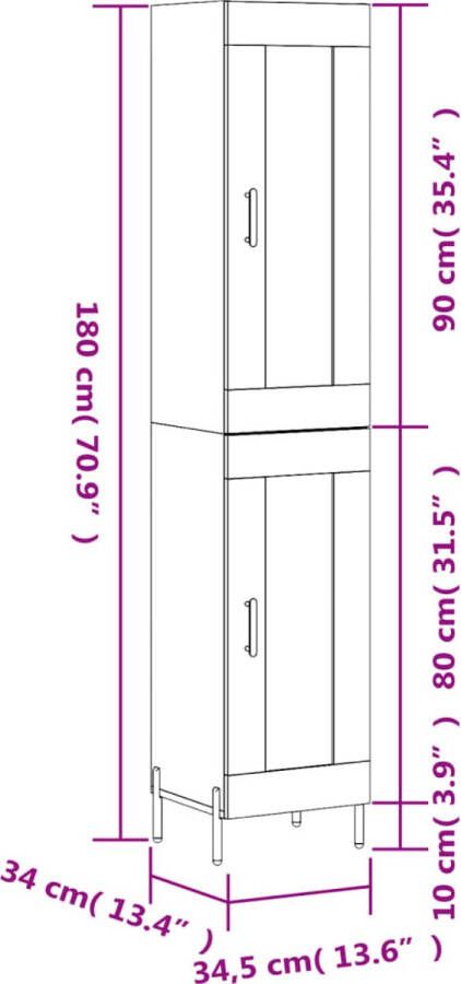 VidaXL -Hoge-kast-34 5x34x180-cm-bewerkt-hout-grijs-sonoma-eikenkleurig - Foto 1