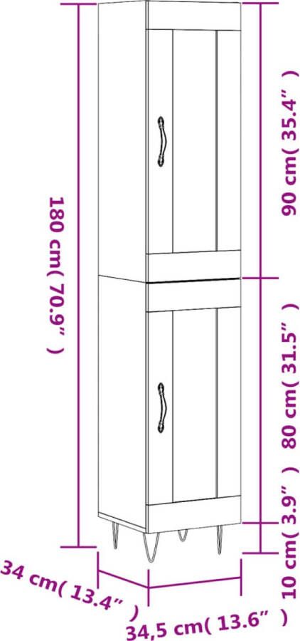 VidaXL Hoge kast 34 5x34x180 cm Hoogglans wit Hoge Kast Houten Kast Witte Kast Opslagoplossing Woonkamerinrichting - Foto 4