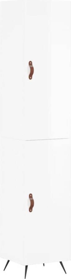 VidaXL Hoge kast 34 5x34x180 cm Hoogglans wit Hoge Kast Houten Kast Witte Kast Opslagoplossing Woonkamerinrichting - Foto 8