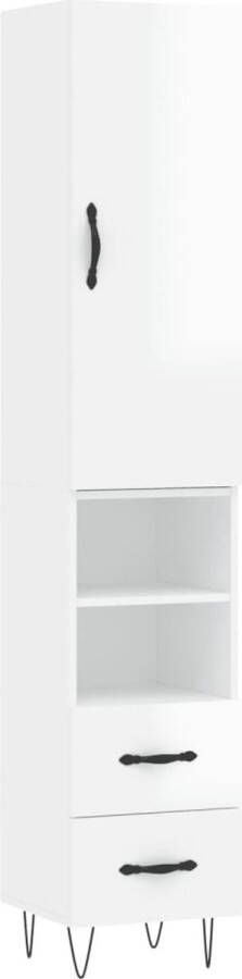 VidaXL Hoge kast 34 5x34x180 cm Hoogglans wit Hoge Kast Houten Kast Witte Kast Opslagoplossing Woonkamerinrichting - Foto 15