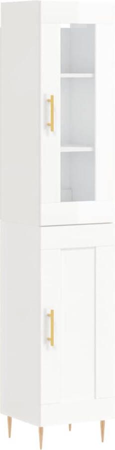 VidaXL Hoge kast 34 5x34x180 cm Hoogglans wit Hoge Kast Houten Kast Witte Kast Opslagoplossing Woonkamerinrichting - Foto 6