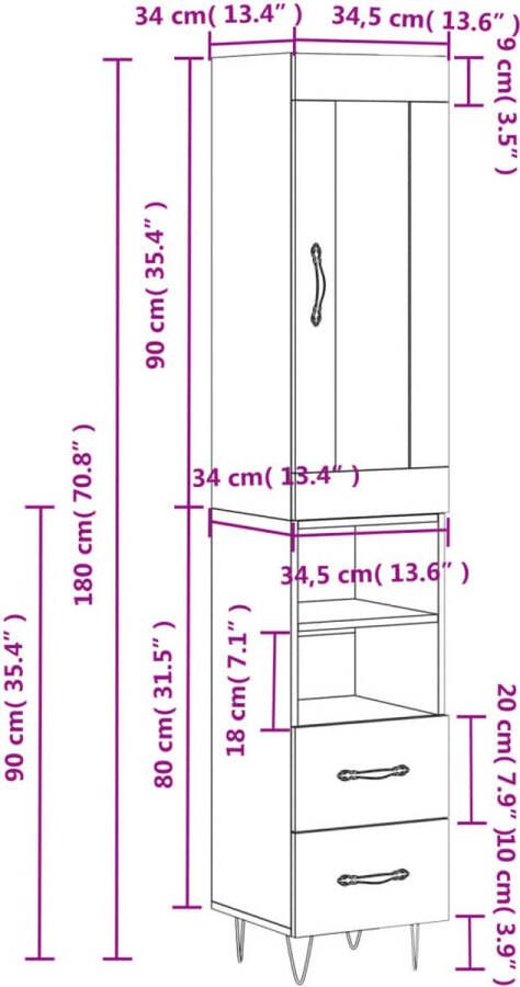 VidaXL -Hoge-kast-34 5x34x180-cm-bewerkt-hout-wit - Foto 8