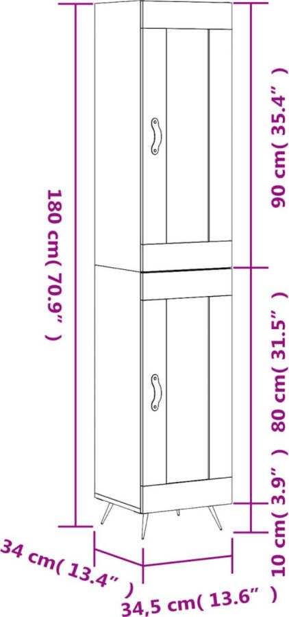 VidaXL -Hoge-kast-34 5x34x180-cm-bewerkt-hout-wit - Foto 3