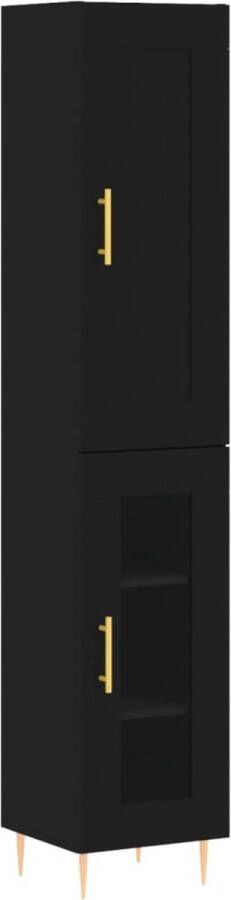 VidaXL Hoge Kast Bewerkt Hout 34 5x34x180 cm Zwart Hoge Kast Zwarte Kast Houten Kast Opbergkast Badkamermeubilair - Foto 12