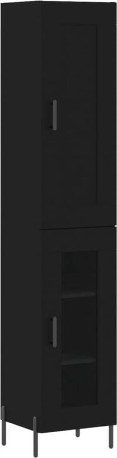 VidaXL Hoge Kast Bewerkt Hout 34 5x34x180 cm Zwart Hoge Kast Zwarte Kast Houten Kast Opbergkast Badkamermeubilair - Foto 17