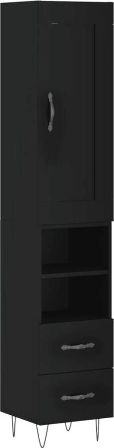 VidaXL Hoge Kast Bewerkt Hout 34 5x34x180 cm Zwart Hoge Kast Zwarte Kast Houten Kast Opbergkast Badkamermeubilair - Foto 18