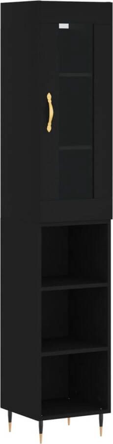 VidaXL Hoge Kast Bewerkt Hout 34 5x34x180 cm Zwart Hoge Kast Zwarte Kast Houten Kast Opbergkast Badkamermeubilair - Foto 16