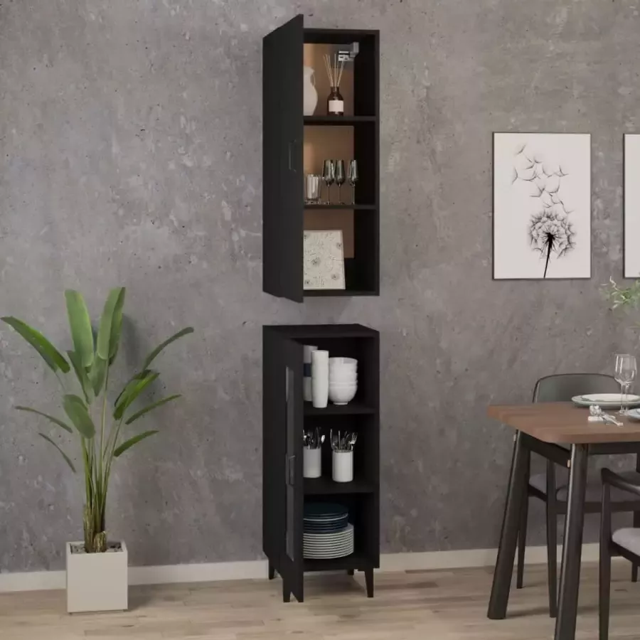 VidaXL Hoge kast 34.5x34x180 cm bewerkt hout zwart