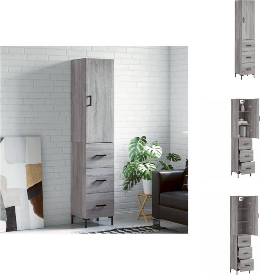 VidaXL Hoge Kast Hoge Kasten Dressoir Buffetkast Hoge kast 34-5x34x180 cm bewerkt hout grijs sonoma eikenkleurig