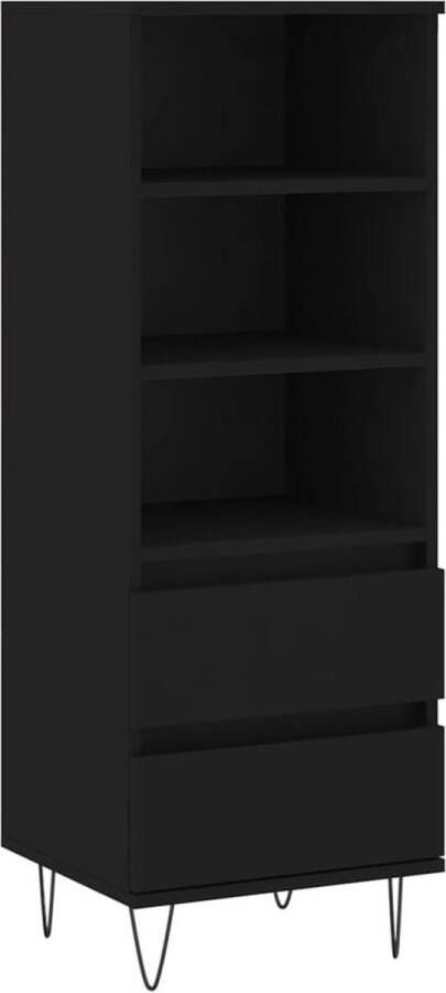 VidaXL Hoge kast zwart 40x36x110 cm Bewerkt hout Hoge Kast Industrieel Design Houten Kast Zwarte Kast Opbergkast