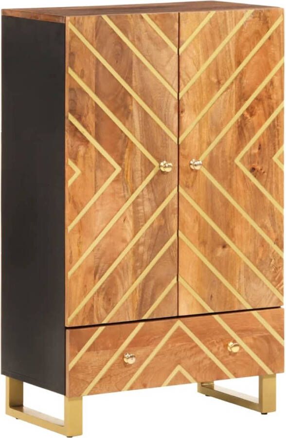 VidaXL -Hoge-kast-60x33 5x100-cm-massief-mangohout-bruin-en-zwart - Foto 2