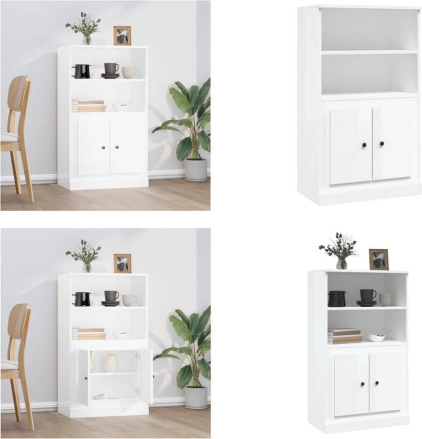 VidaXL Hoge kast 60x35-5x103-5 cm bewerkt hout hoogglans wit Hoge Kast Hoge Kasten Kast Opbergkast - Foto 2