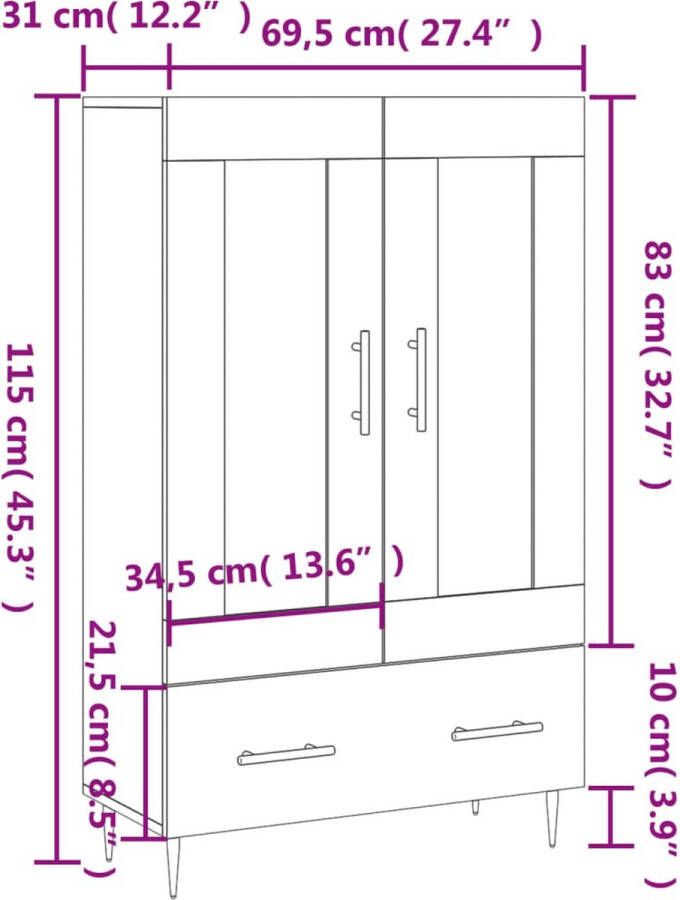 VidaXL -Hoge-kast-69 5x31x115-cm-bewerkt-hout-betongrijs - Foto 5