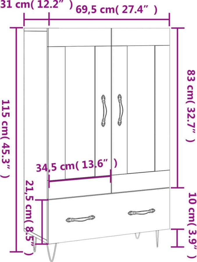 Prolenta Premium INFIORI Hoge kast 69 5x31x115 cm bewerkt hout bruineikenkleurig