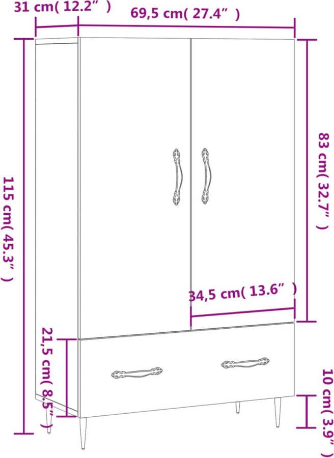 Prolenta Premium INFIORI Hoge kast 69 5x31x115 cm bewerkt hout bruineikenkleurig - Foto 5