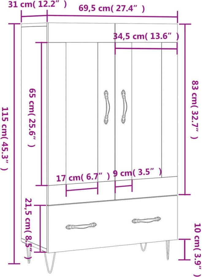 Prolenta Premium INFIORI Hoge kast 69 5x31x115 cm bewerkt hout bruineikenkleurig - Foto 10