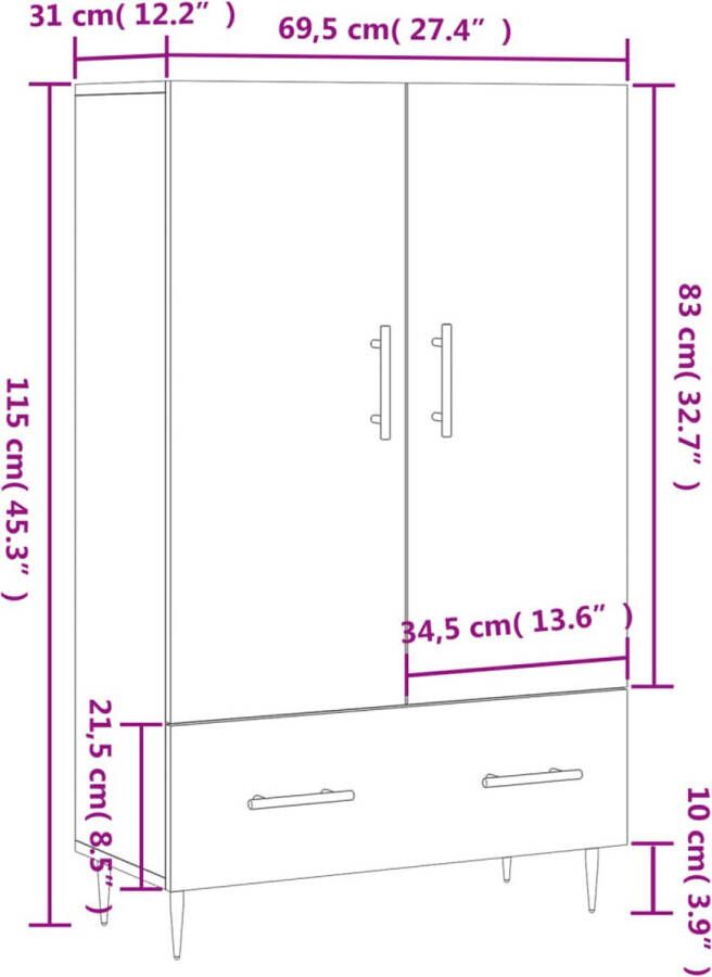 Prolenta Premium INFIORI Hoge kast 69 5x31x115 cm bewerkt hout gerookt eikenkleurig - Foto 5