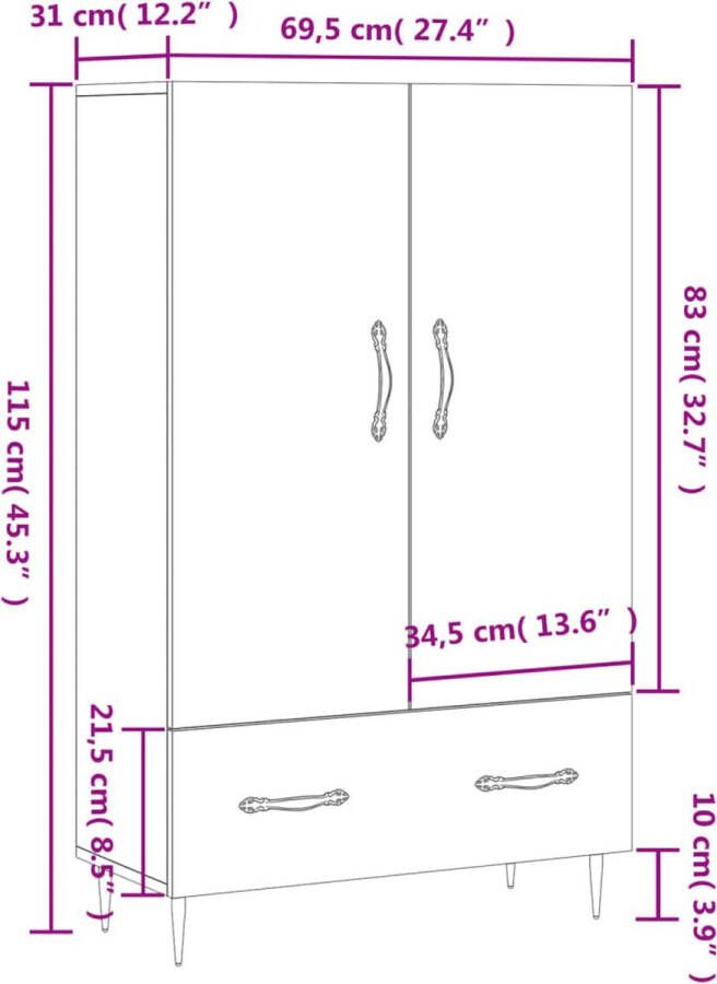 Prolenta Premium INFIORI Hoge kast 69 5x31x115 cm bewerkt hout sonoma eikenkleurig - Foto 4