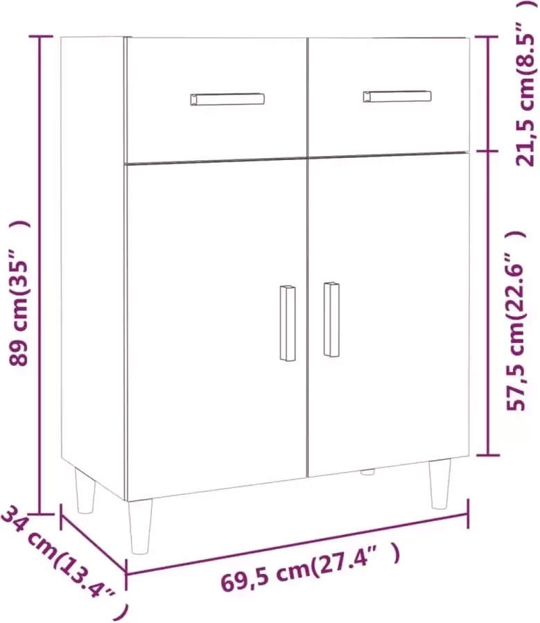 VidaXL Hoge kast 69.5x34x179 cm bewerkt hout gerookt eikenkleurig - Foto 2