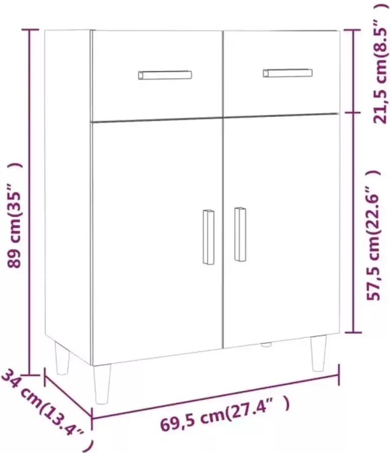 VidaXL Hoge kast 69.5x34x179 cm bewerkt hout grijs sonoma eikenkleurig - Foto 2