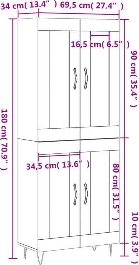 VidaXL -Hoge-kast-69 5x34x180-cm-bewerkt-hout-bruineikenkleurig - Foto 10