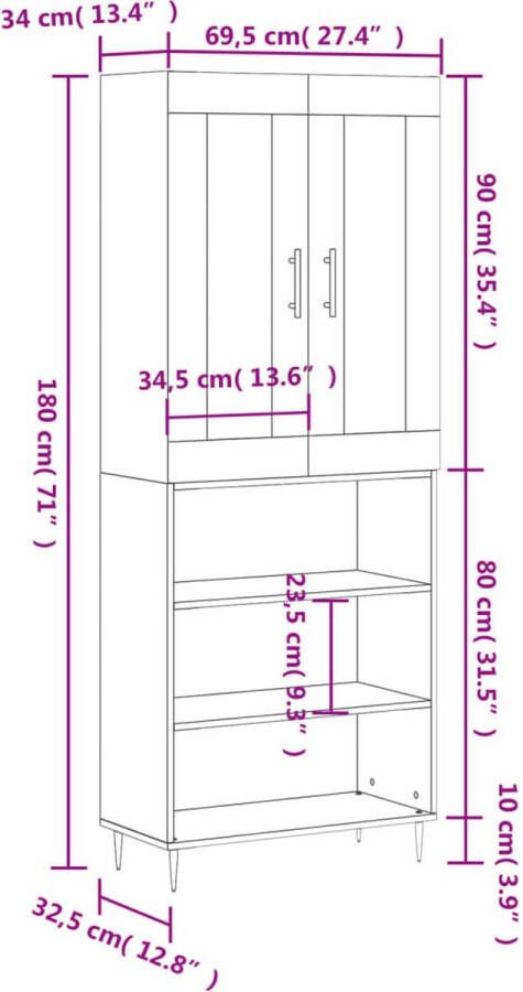 VidaXL -Hoge-kast-69 5x34x180-cm-bewerkt-hout-bruineikenkleurig - Foto 4