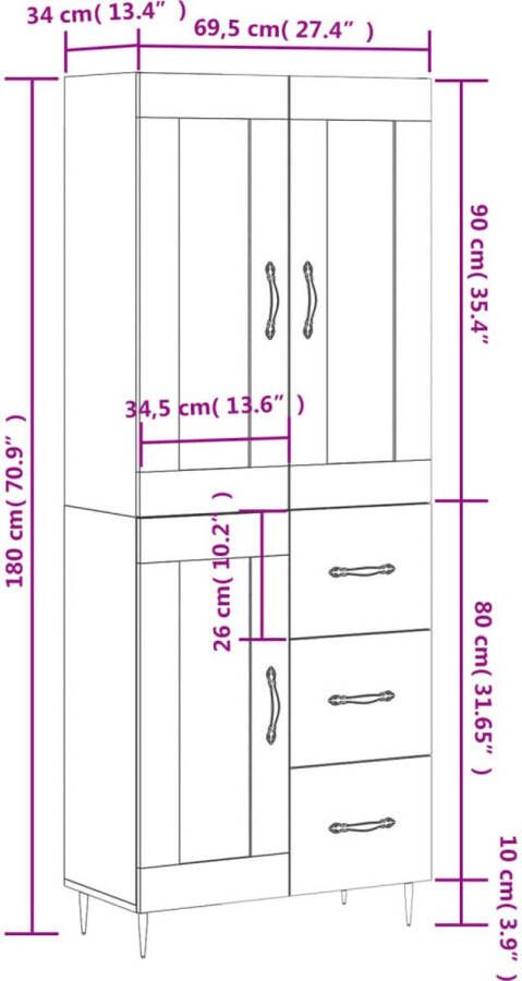 VidaXL -Hoge-kast-69 5x34x180-cm-bewerkt-hout-bruineikenkleurig - Foto 3