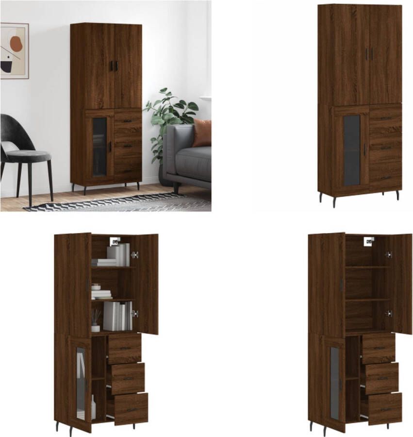 VidaXL Hoge kast 69-5x34x180 cm bewerkt hout bruineikenkleurig Hoge Kast Hoge Kasten Dressoir Buffetkast - Foto 4
